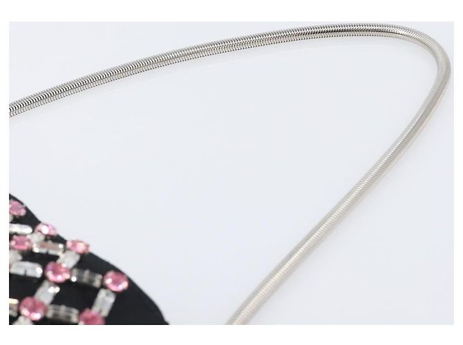 Borsa a tracolla Miu Miu Sassy Chain Raso Nero Argento Auth 200582M - vista 8