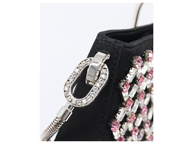 Borsa a tracolla Miu Miu Sassy Chain Raso Nero Argento Auth 200582M - vista 9