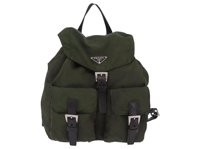 Zaino PRADA Nylon Khaki Silver Auth hk4019 Argento Cachi - vista 13