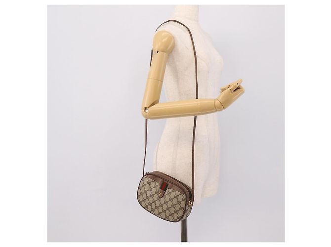 Borsa GUCCI GG Supreme Web Sherry Line PVC Beige Oro 007 58 6112 Auth 202703 D'oro - vista 21