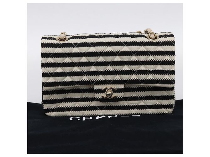 Borsa CHANEL Chain Matelasse 25 in jersey di cotone Nero Bianco gold CC Auth 202910SM D'oro - vista 12
