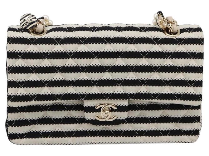 Borsa CHANEL Chain Matelasse 25 in jersey di cotone Nero Bianco gold CC Auth 202910SM D'oro - vista 13