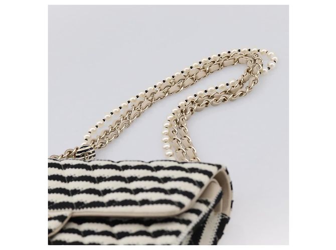 Borsa CHANEL Chain Matelasse 25 in jersey di cotone Nero Bianco gold CC Auth 202910SM D'oro - vista 14