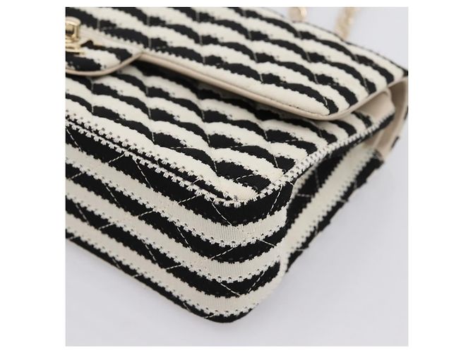 Borsa CHANEL Chain Matelasse 25 in jersey di cotone Nero Bianco gold CC Auth 202910SM D'oro - vista 15