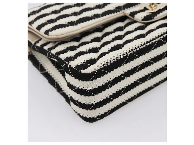 Borsa CHANEL Chain Matelasse 25 in jersey di cotone Nero Bianco gold CC Auth 202910SM D'oro - vista 16