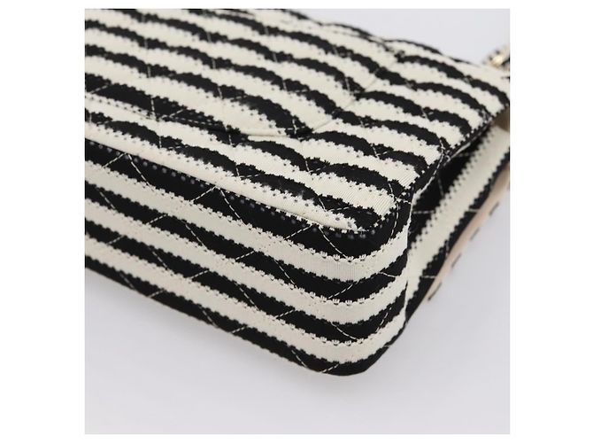 Borsa CHANEL Chain Matelasse 25 in jersey di cotone Nero Bianco gold CC Auth 202910SM D'oro - vista 17