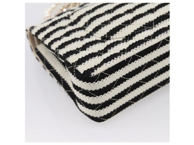 Borsa CHANEL Chain Matelasse 25 in jersey di cotone Nero Bianco gold CC Auth 202910SM D'oro - vista 18