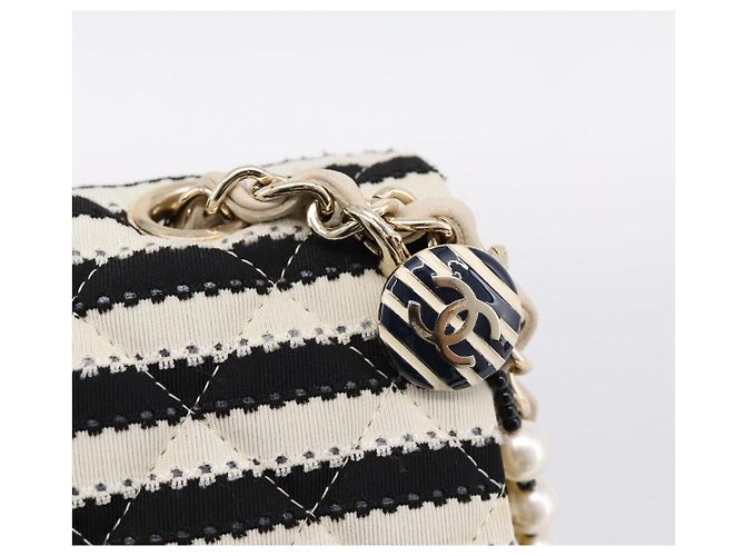 Borsa CHANEL Chain Matelasse 25 in jersey di cotone Nero Bianco gold CC Auth 202910SM D'oro - vista 19