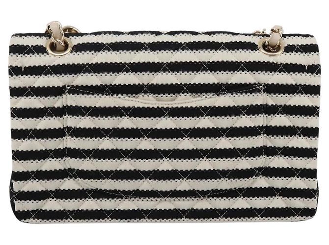 Borsa CHANEL Chain Matelasse 25 in jersey di cotone Nero Bianco gold CC Auth 202910SM D'oro - vista 2