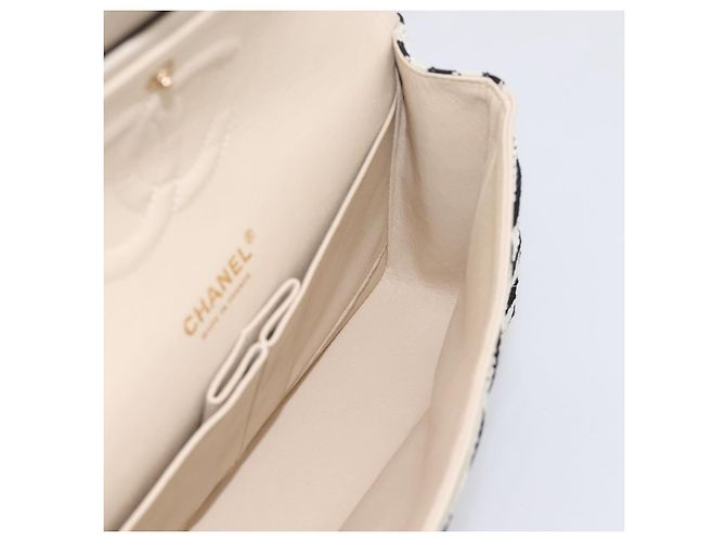 Borsa CHANEL Chain Matelasse 25 in jersey di cotone Nero Bianco gold CC Auth 202910SM D'oro - vista 22