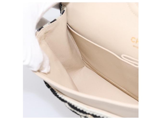 Borsa CHANEL Chain Matelasse 25 in jersey di cotone Nero Bianco gold CC Auth 202910SM D'oro - vista 23