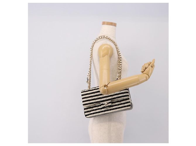 Borsa CHANEL Chain Matelasse 25 in jersey di cotone Nero Bianco gold CC Auth 202910SM D'oro - vista 29