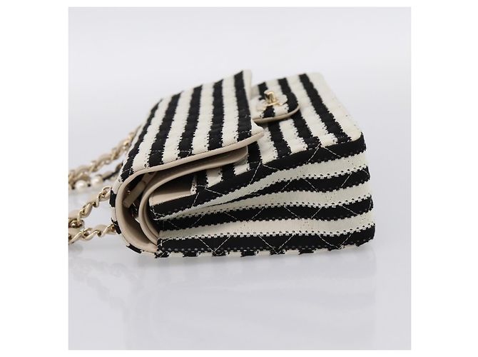 Borsa CHANEL Chain Matelasse 25 in jersey di cotone Nero Bianco gold CC Auth 202910SM D'oro - vista 3