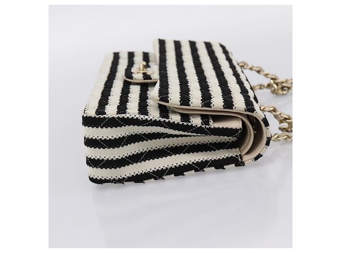 Borsa CHANEL Chain Matelasse 25 in jersey di cotone Nero Bianco gold CC Auth 202910SM D'oro - vista 4
