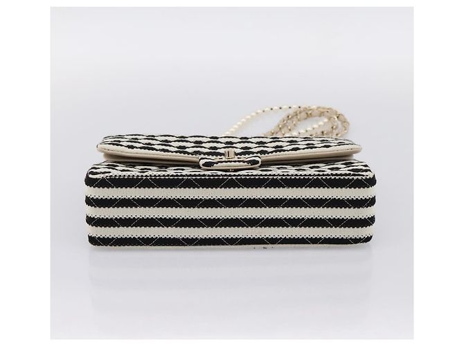 Borsa CHANEL Chain Matelasse 25 in jersey di cotone Nero Bianco gold CC Auth 202910SM D'oro - vista 5