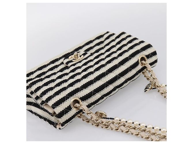Borsa CHANEL Chain Matelasse 25 in jersey di cotone Nero Bianco gold CC Auth 202910SM D'oro - vista 6