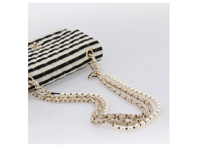 Borsa CHANEL Chain Matelasse 25 in jersey di cotone Nero Bianco gold CC Auth 202910SM D'oro - vista 7