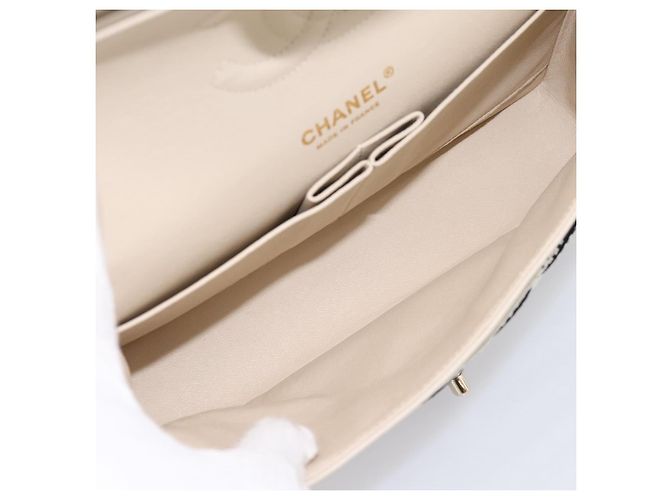 Borsa CHANEL Chain Matelasse 25 in jersey di cotone Nero Bianco gold CC Auth 202910SM D'oro - vista 9
