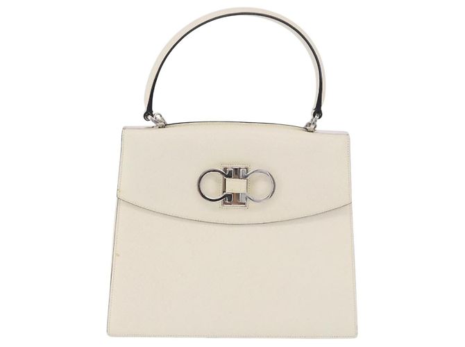 Salvatore Ferragamo Hand Bag Leather 2way Ivory Silver Auth 199898 Silvery Cream - view 13