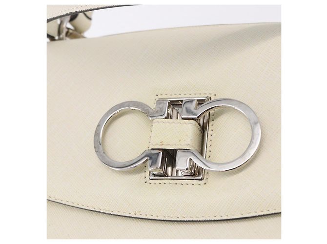 Salvatore Ferragamo Hand Bag Leather 2way Ivory Silver Auth 199898 Silvery Cream - view 20