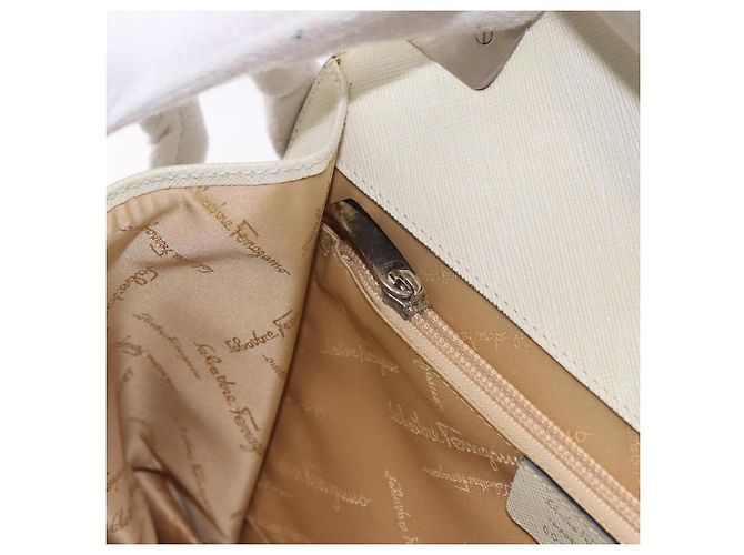 Salvatore Ferragamo Hand Bag Leather 2way Ivory Silver Auth 199898 Silvery Cream - view 24
