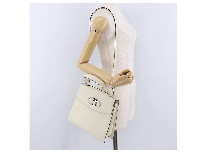 Salvatore Ferragamo Hand Bag Leather 2way Ivory Silver Auth 199898 Silvery Cream - view 26