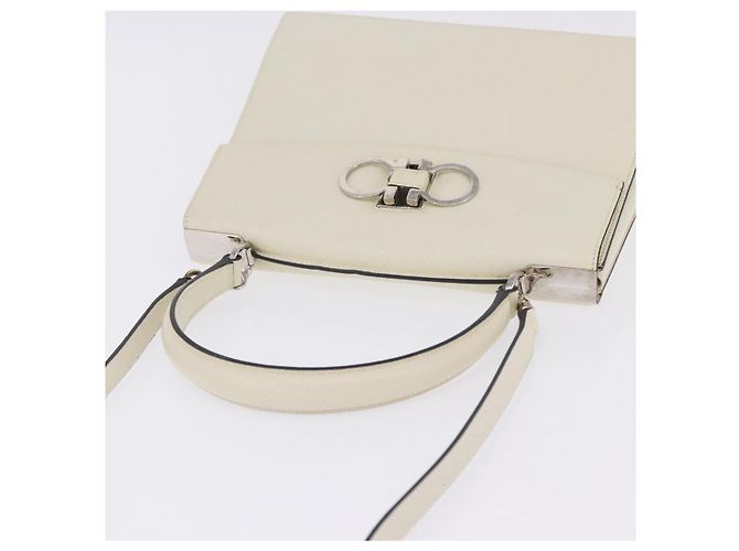 Salvatore Ferragamo Hand Bag Leather 2way Ivory Silver Auth 199898 Silvery Cream - view 8