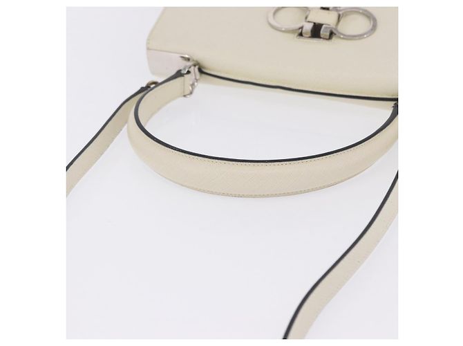 Salvatore Ferragamo Hand Bag Leather 2way Ivory Silver Auth 199898 Silvery Cream - view 9