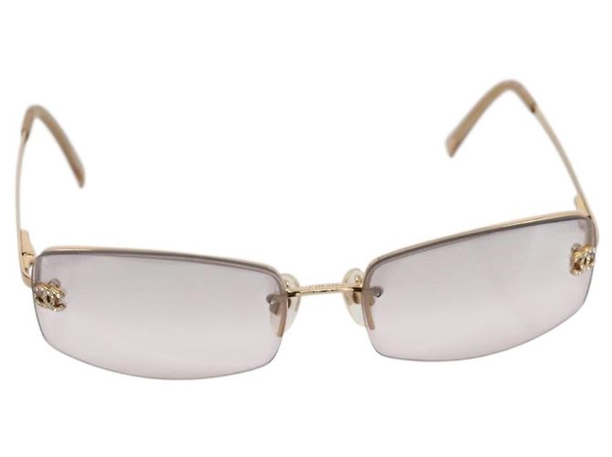 CHANEL CC Randlose Strass-Sonnenbrille aus Metall Brown CC Auth am12579M Braun - Ansicht 2