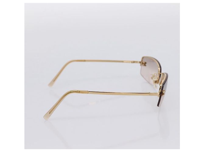 CHANEL CC Randlose Strass-Sonnenbrille aus Metall Brown CC Auth am12579M Braun - Ansicht 4