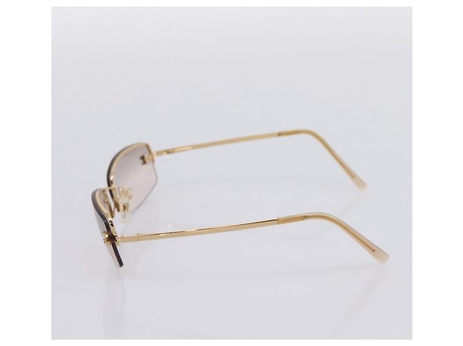 CHANEL CC Randlose Strass-Sonnenbrille aus Metall Brown CC Auth am12579M Braun - Ansicht 5