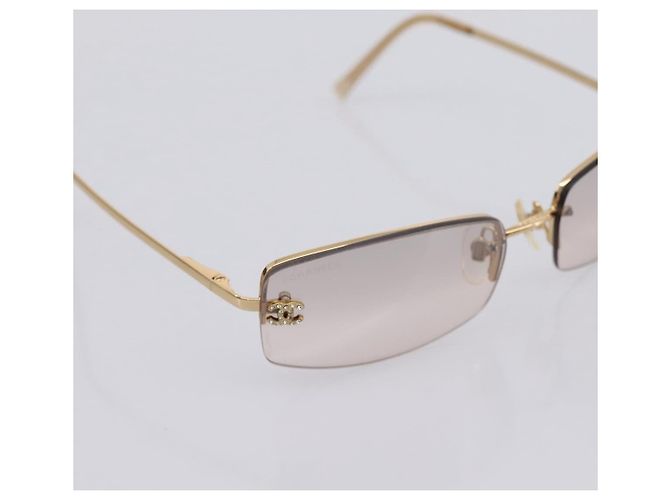 CHANEL CC Randlose Strass-Sonnenbrille aus Metall Brown CC Auth am12579M Braun - Ansicht 6