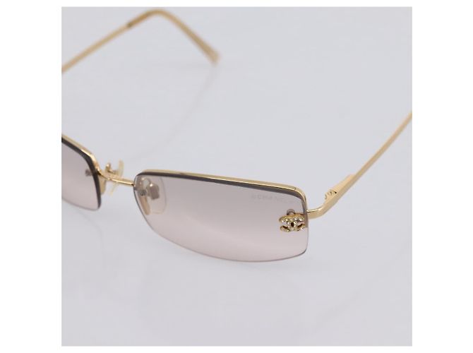CHANEL CC Randlose Strass-Sonnenbrille aus Metall Brown CC Auth am12579M Braun - Ansicht 7
