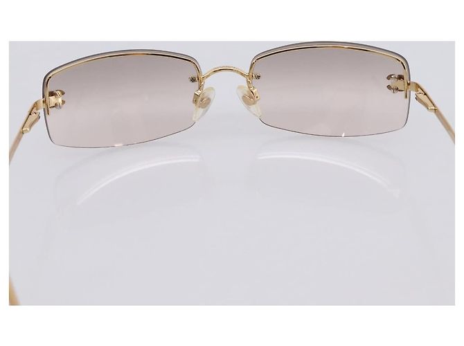 CHANEL CC Randlose Strass-Sonnenbrille aus Metall Brown CC Auth am12579M Braun - Ansicht 8