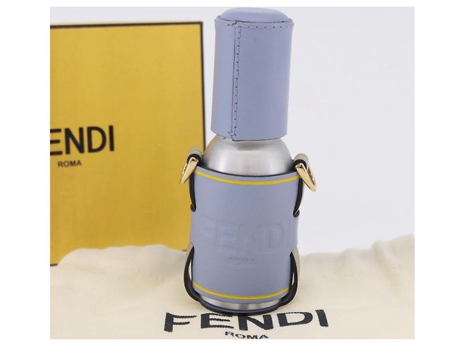 FENDI Dispenser Holder Pouch Leder Hellblau Gold Auth 202153M Golden - Ansicht 12