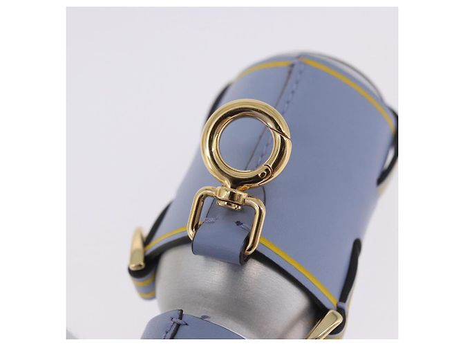 FENDI Dispenser Holder Pouch Leder Hellblau Gold Auth 202153M Golden - Ansicht 18
