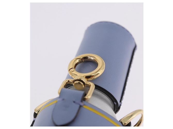 FENDI Dispenser Holder Pouch Leder Hellblau Gold Auth 202153M Golden - Ansicht 19