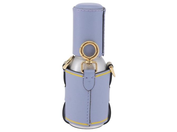 FENDI Dispenser Holder Pouch Leder Hellblau Gold Auth 202153M Golden - Ansicht 2