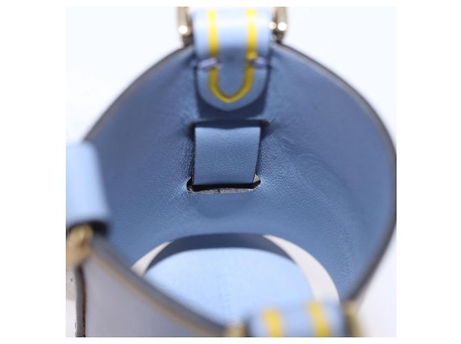 FENDI Dispenser Holder Pouch Leder Hellblau Gold Auth 202153M Golden - Ansicht 21