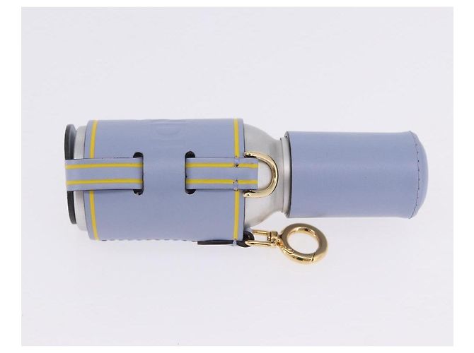 FENDI Dispenser Holder Pouch Leder Hellblau Gold Auth 202153M Golden - Ansicht 3