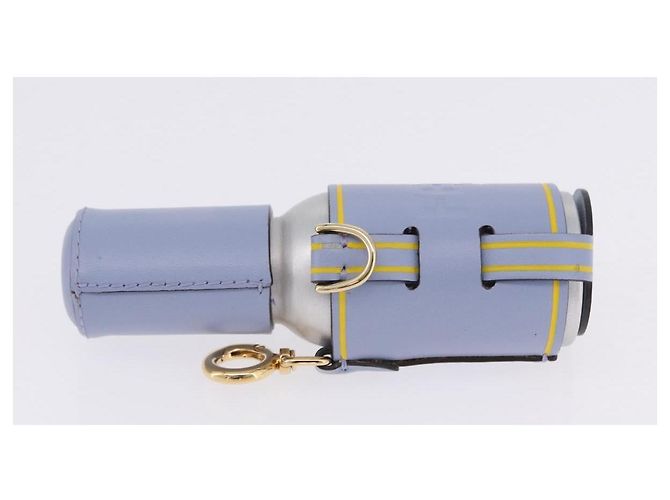 FENDI Dispenser Holder Pouch Leder Hellblau Gold Auth 202153M Golden - Ansicht 4