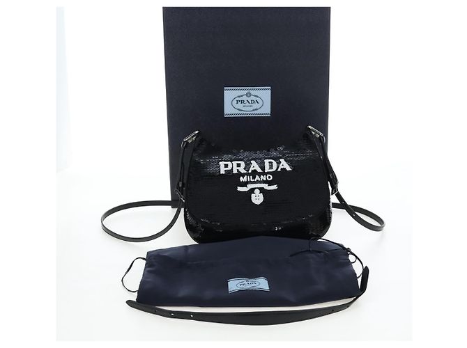 Bolso de hombro PRADA Sequin 2way Black Silver Auth 203265SAM Negro Plata - vista 12