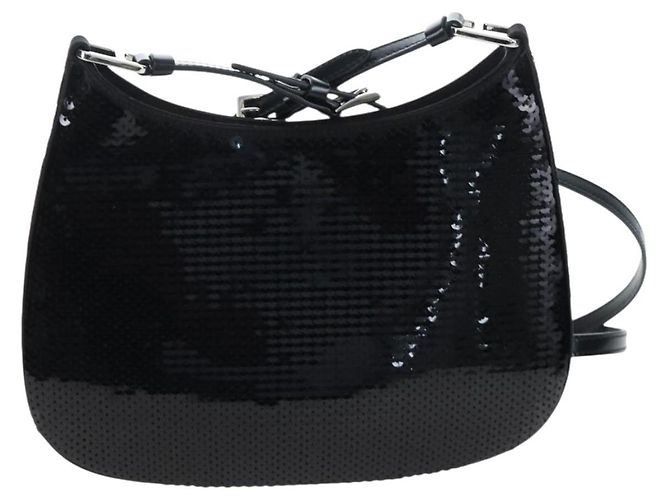 Bolso de hombro PRADA Sequin 2way Black Silver Auth 203265SAM Negro Plata - vista 2