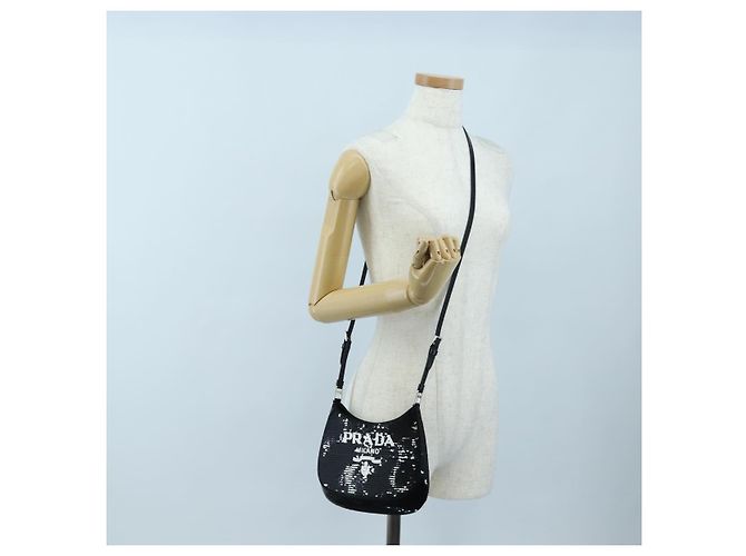 Bolso de hombro PRADA Sequin 2way Black Silver Auth 203265SAM Negro Plata - vista 27