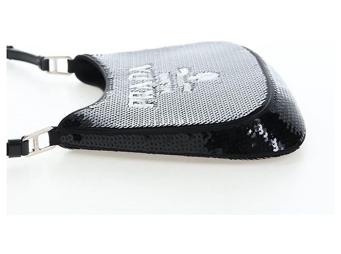 Bolso de hombro PRADA Sequin 2way Black Silver Auth 203265SAM Negro Plata - vista 3
