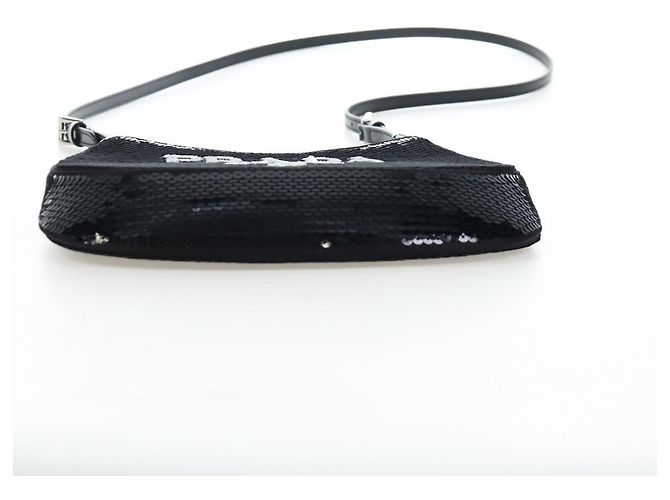 Bolso de hombro PRADA Sequin 2way Black Silver Auth 203265SAM Negro Plata - vista 5