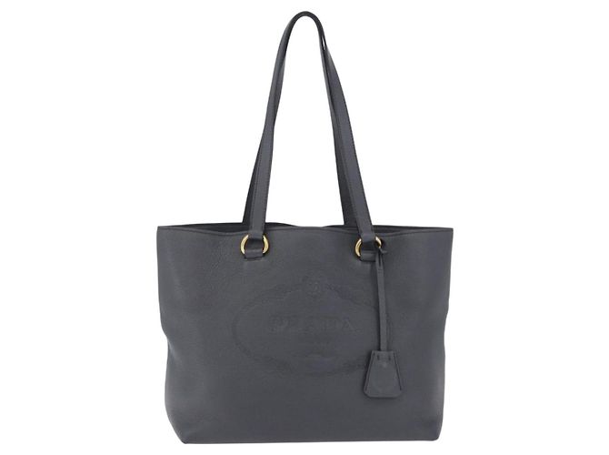 Borsa Tote PRADA in pelle Vittero Dino Grigio Gold Auth 200556A Marrone D'oro - vista 13