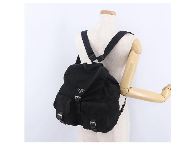Sac à dos PRADA Nylon Black Silver Auth 199856A Noir Argenté - vue 30