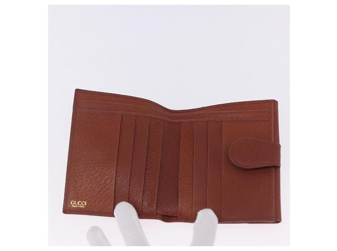 Billetera bifold GUCCI Web Sherry Line de cuero marrón 035 184 1647 Auth 203367A Castaño - vista 10