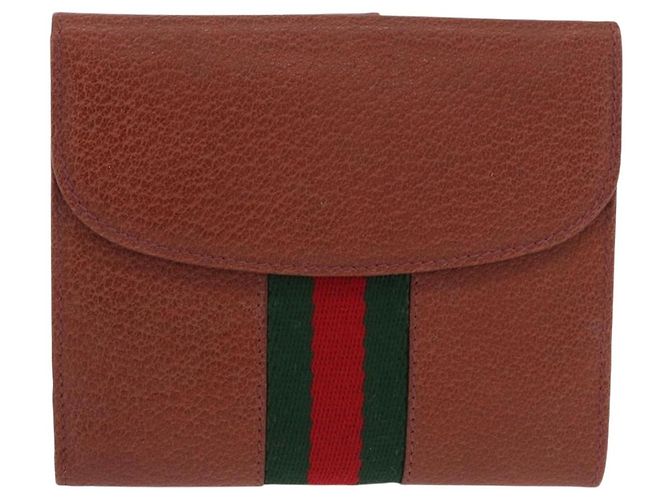 Billetera bifold GUCCI Web Sherry Line de cuero marrón 035 184 1647 Auth 203367A Castaño - vista 13